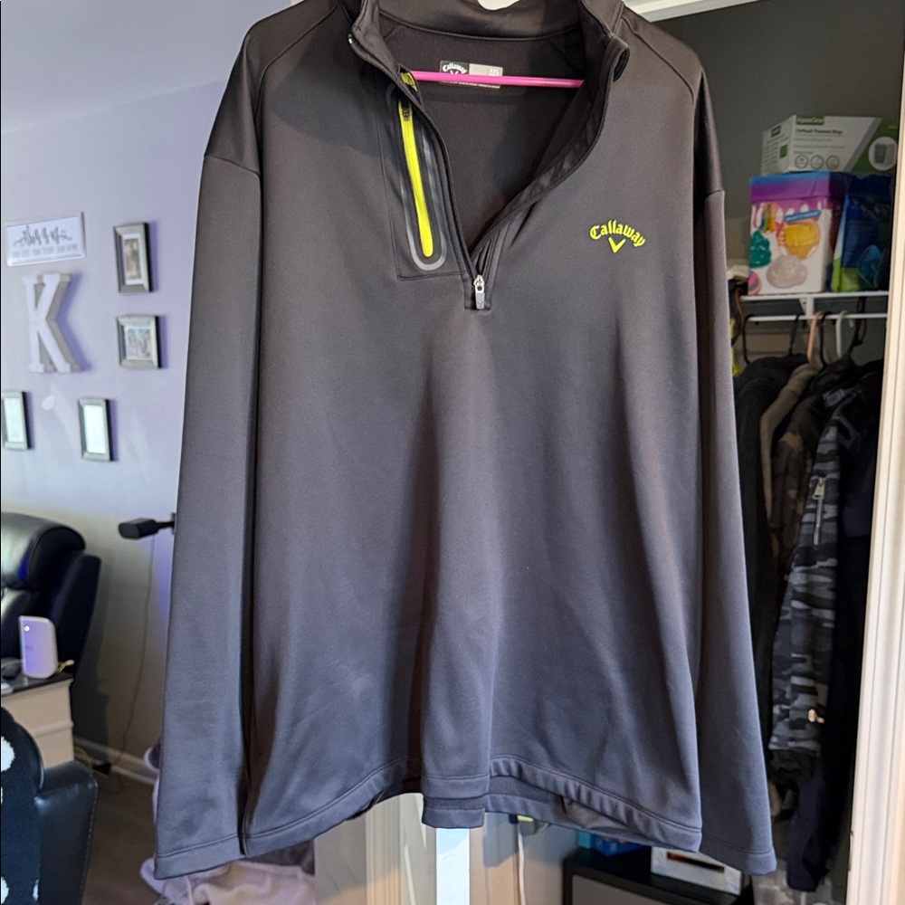 Men’s XXL Callaway Black Quarter-Zip Pullover with Yellow Accent